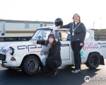 The Mayor with Olivia Chambers and her Ford Anglia rally car at Kirkistown Race Circuit.(S3)