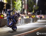 Galway stunt rider Mattie Griffin defying the laws of physics aboard his BMW motorcycle on the streets of Belfast City Centre during the Red Bull Racing Formula One display...(S3)